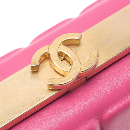 CHANEL Lambskin Choco Bar Kiss Clasp Chain Shoulder Pink Gold-Tone Hardware, Pre-Owned