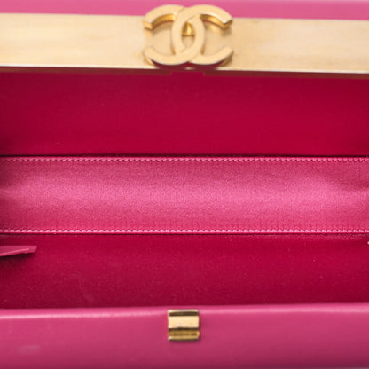 CHANEL Lambskin Choco Bar Kiss Clasp Chain Shoulder Pink Gold-Tone Hardware, Pre-Owned