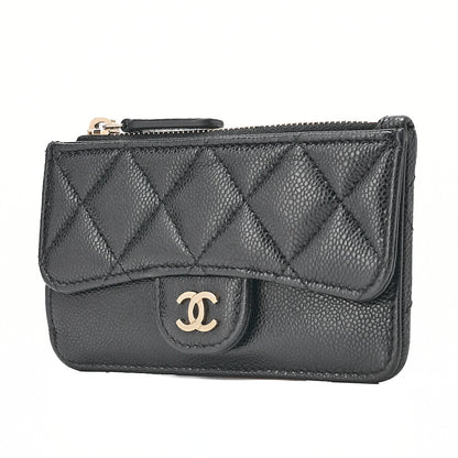 CHANEL Matelasse Caviar Skin Card Case Black Gold-Tone Hardware, Pre-Owned