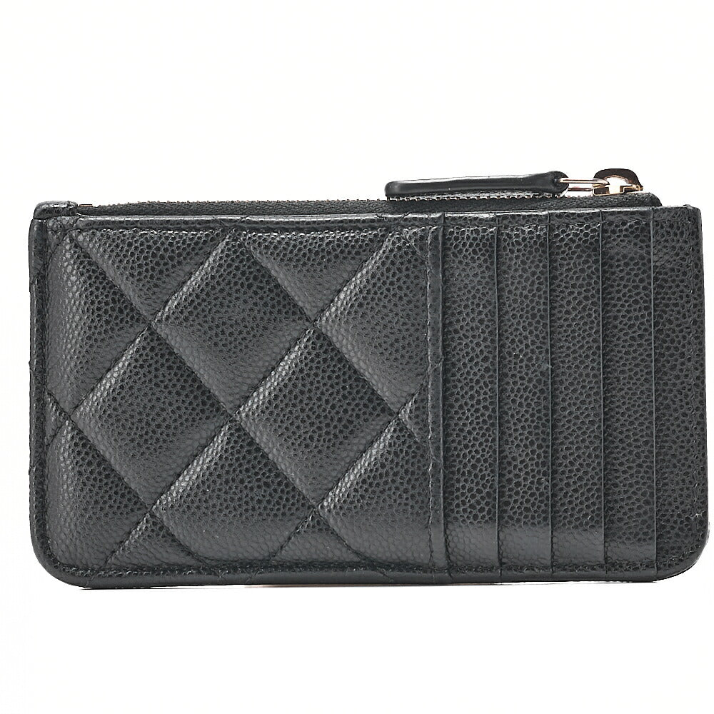 CHANEL Matelasse Caviar Skin Card Case Black Gold-Tone Hardware, Pre-Owned