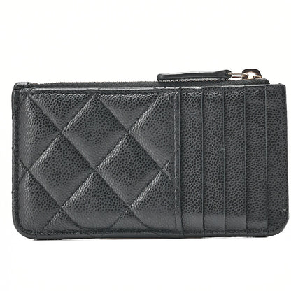 CHANEL Matelasse Caviar Skin Card Case Black Gold-Tone Hardware, Pre-Owned