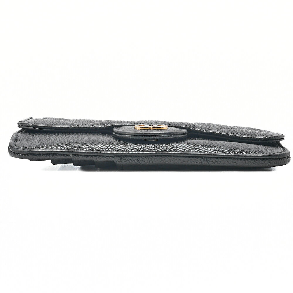 CHANEL Matelasse Caviar Skin Card Case Black Gold-Tone Hardware, Pre-Owned