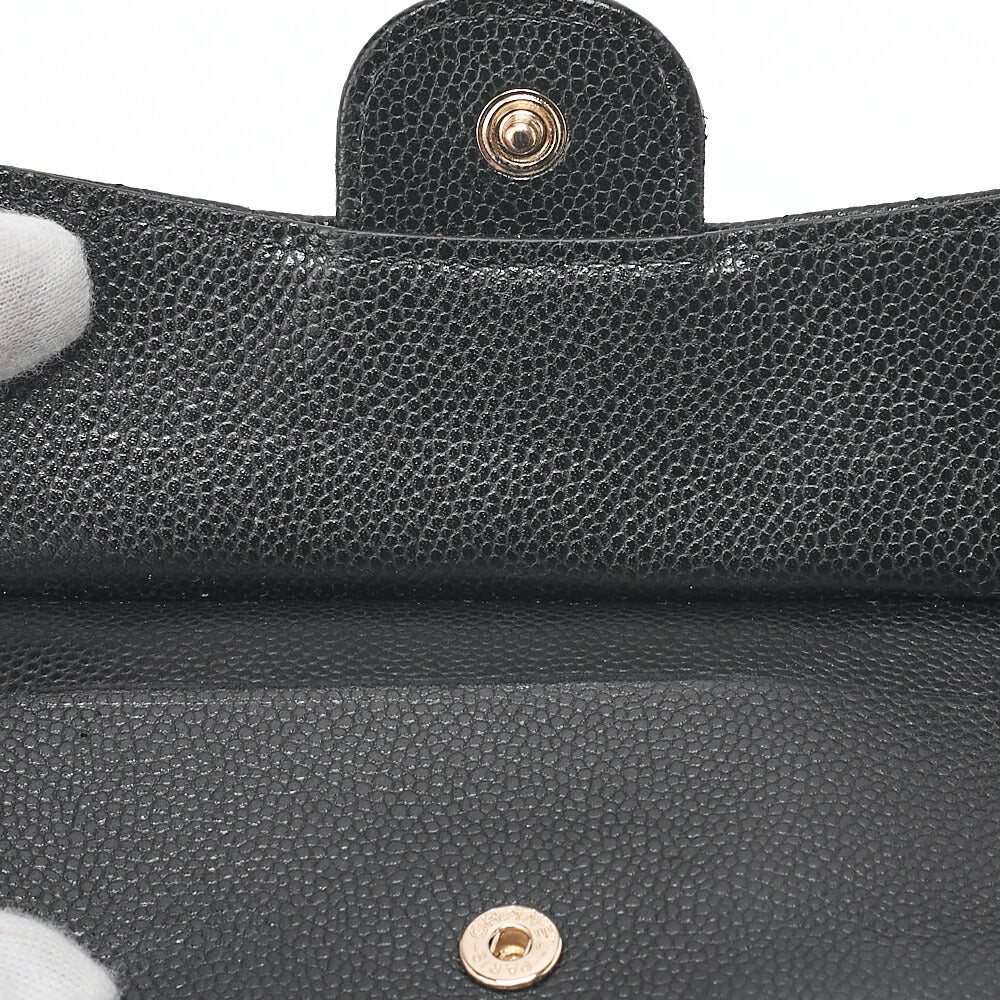 CHANEL Matelasse Caviar Skin Card Case Black Gold-Tone Hardware, Pre-Owned