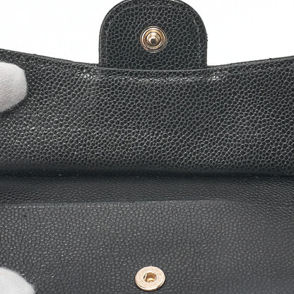 CHANEL Matelasse Caviar Skin Card Case Black Gold-Tone Hardware, Pre-Owned