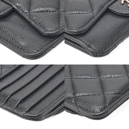CHANEL Matelasse Caviar Skin Card Case Black Gold-Tone Hardware, Pre-Owned