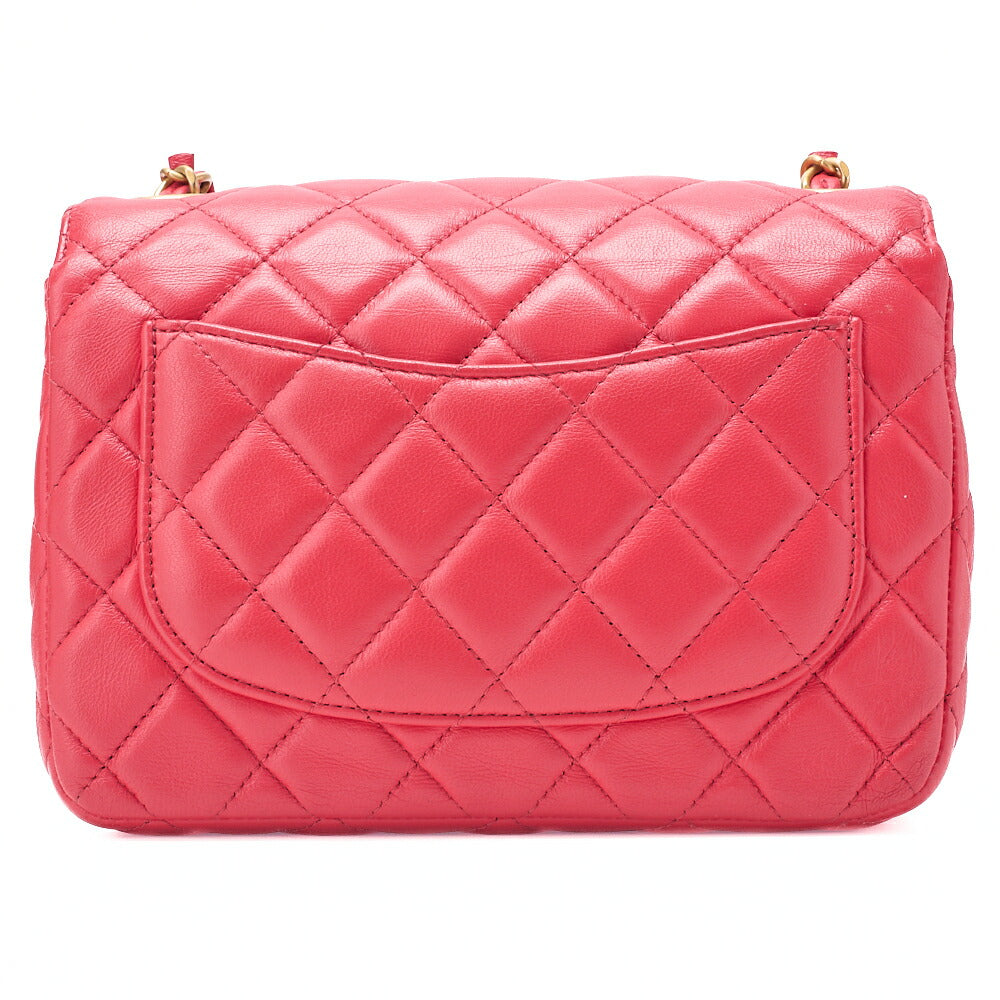 CHANEL Lambskin Minimat Matelasse Coco Mark Pendant Included Chain Shoulder Red Gold-Tone Hardware, Pre-Owned