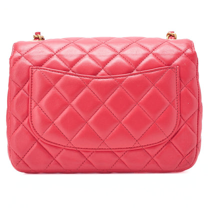 CHANEL Lambskin Minimat Matelasse Coco Mark Pendant Included Chain Shoulder Red Gold-Tone Hardware, Pre-Owned