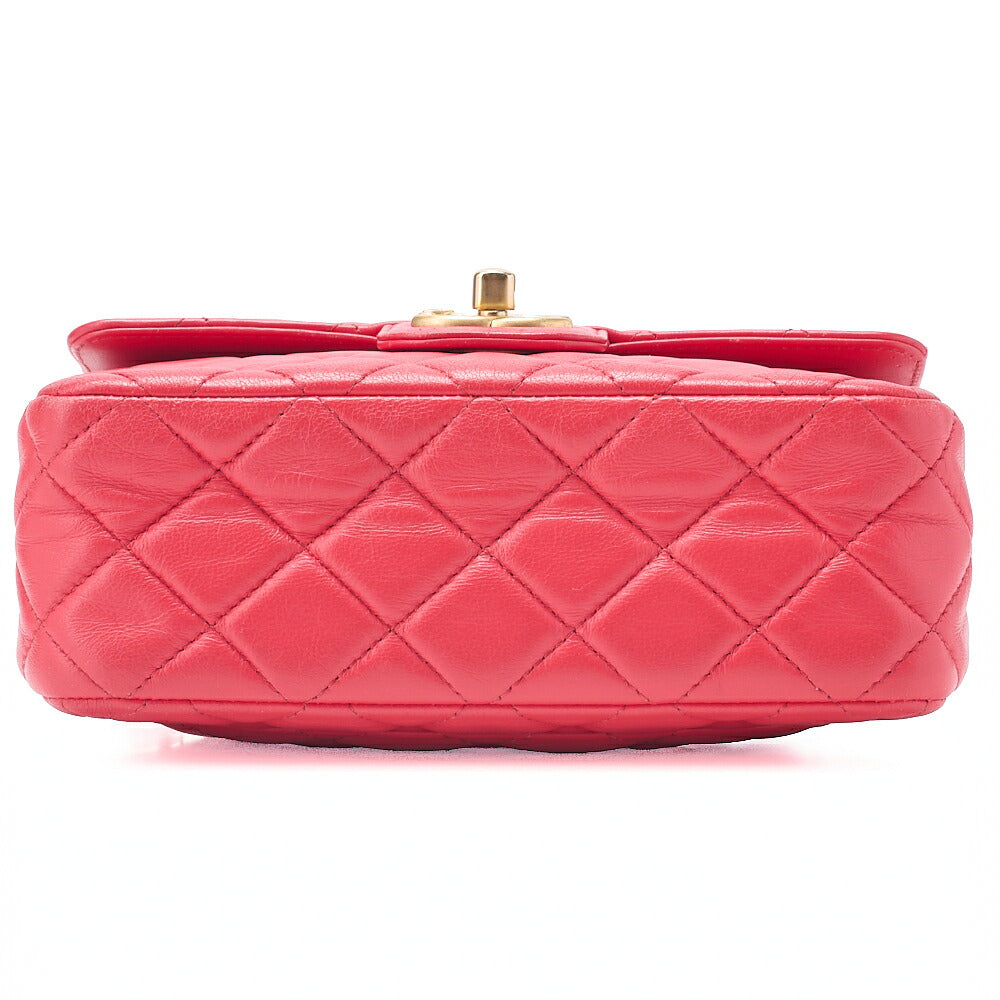 CHANEL Lambskin Minimat Matelasse Coco Mark Pendant Included Chain Shoulder Red Gold-Tone Hardware, Pre-Owned