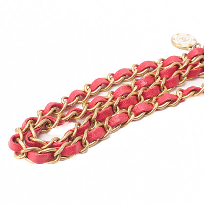CHANEL Lambskin Minimat Matelasse Coco Mark Pendant Included Chain Shoulder Red Gold-Tone Hardware, Pre-Owned