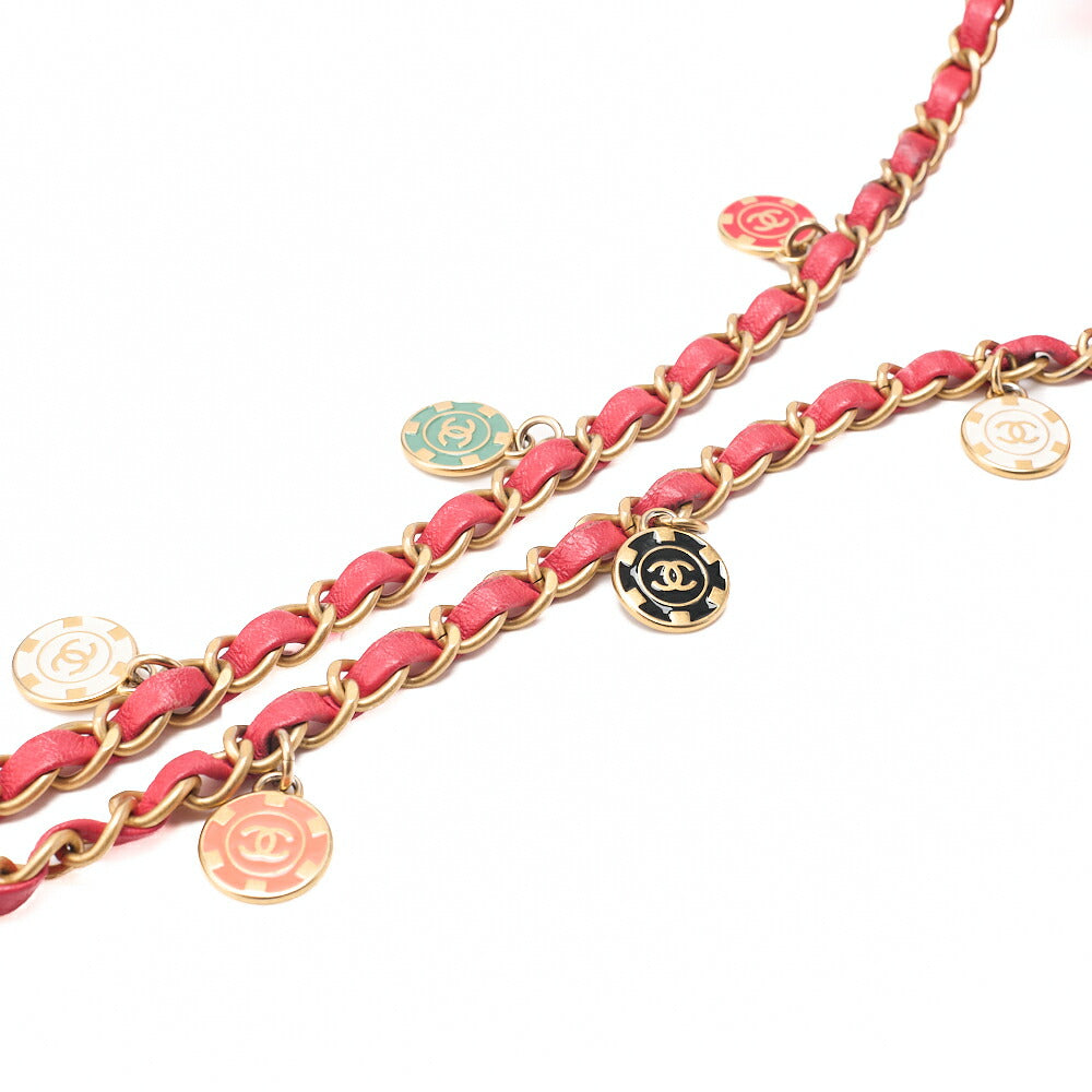 CHANEL Lambskin Minimat Matelasse Coco Mark Pendant Included Chain Shoulder Red Gold-Tone Hardware, Pre-Owned