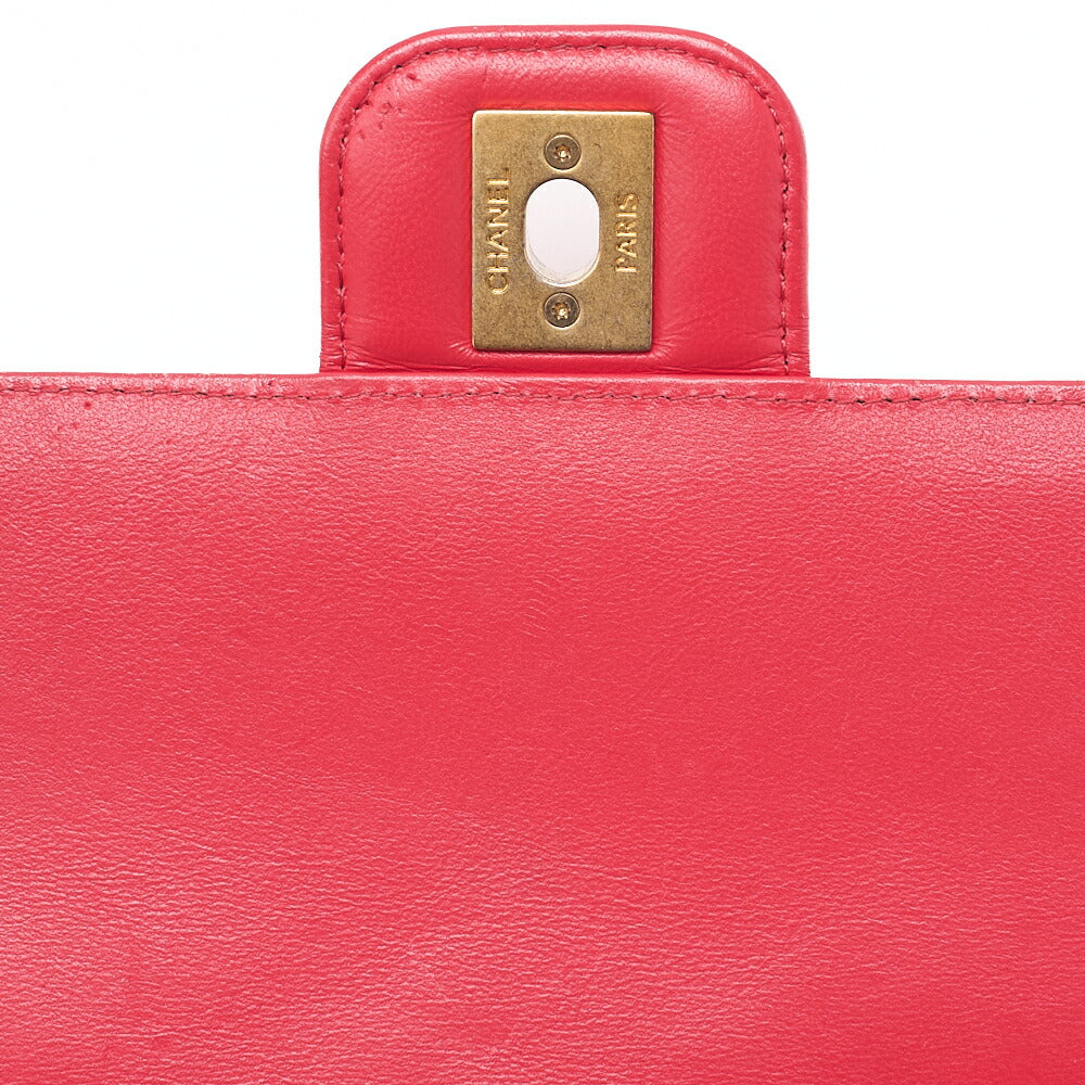 CHANEL Lambskin Minimat Matelasse Coco Mark Pendant Included Chain Shoulder Red Gold-Tone Hardware, Pre-Owned