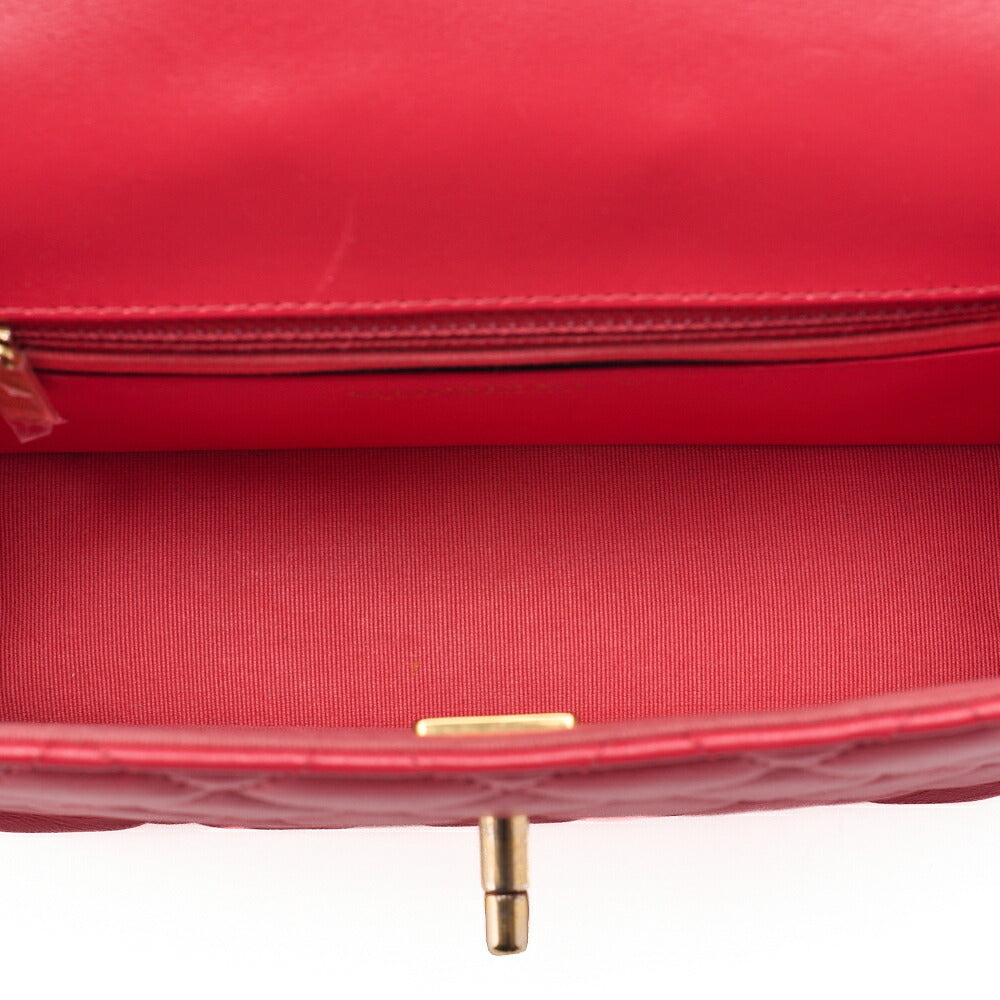 CHANEL Lambskin Minimat Matelasse Coco Mark Pendant Included Chain Shoulder Red Gold-Tone Hardware, Pre-Owned