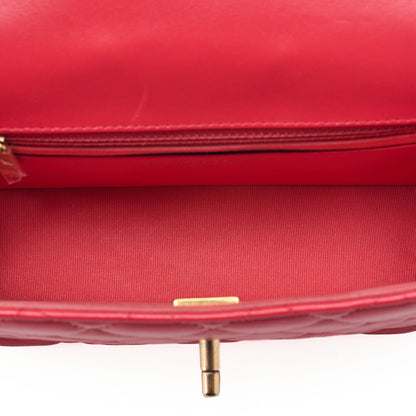 CHANEL Lambskin Minimat Matelasse Coco Mark Pendant Included Chain Shoulder Red Gold-Tone Hardware, Pre-Owned