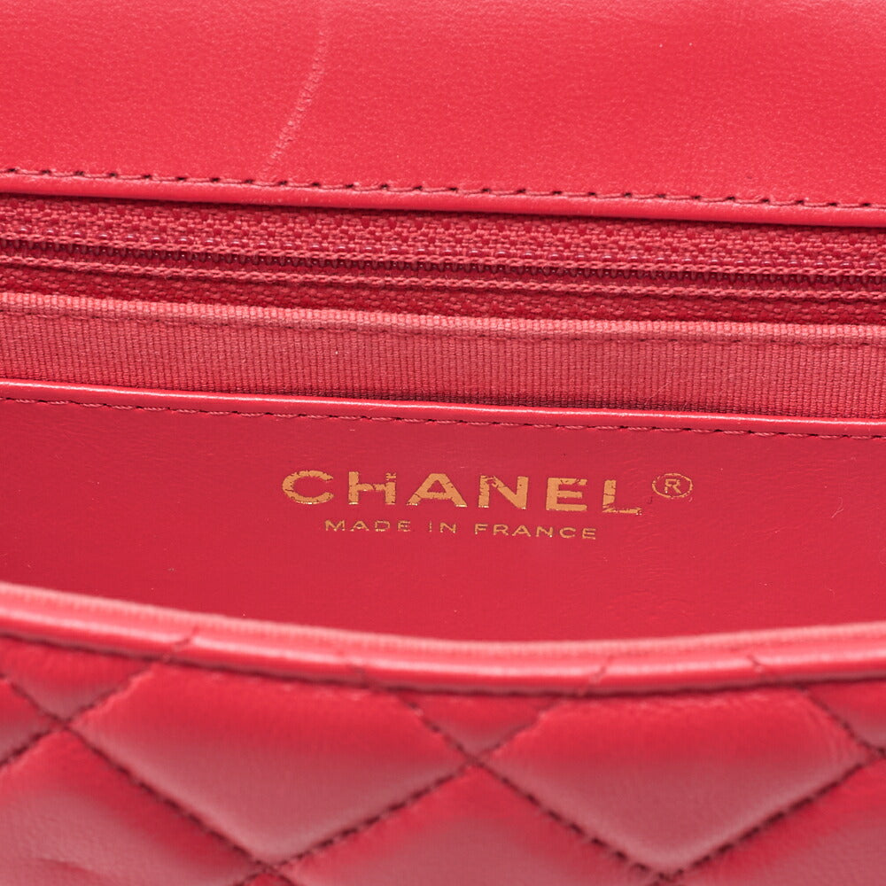 CHANEL Lambskin Minimat Matelasse Coco Mark Pendant Included Chain Shoulder Red Gold-Tone Hardware, Pre-Owned