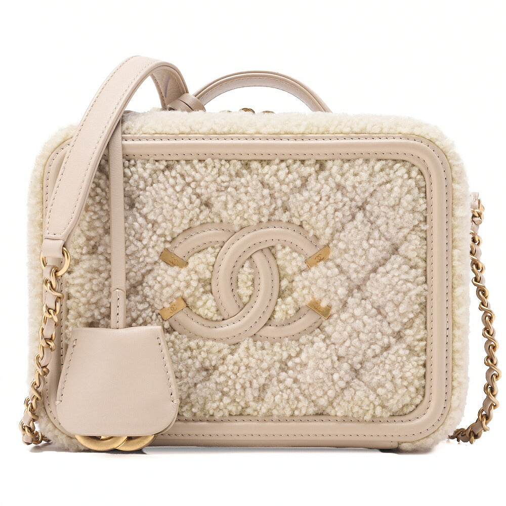 CHANEL Lambskin X Boa Matelasse CC Filigree Coco Mark 2-Way Chain Shoulder Sand Beige Gold-Tone Hardware, Pre-Owned