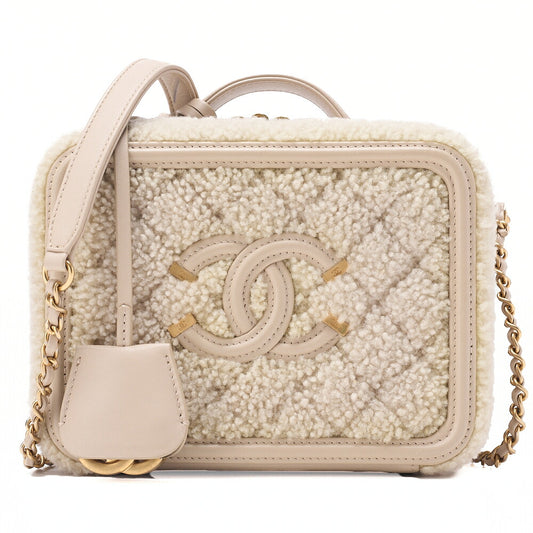 CHANEL Lambskin �~ Boa Matelasse CC Filigree Coco Mark 2-Way Chain Shoulder Sand Beige Gold-Tone Hardware, Pre-Owned