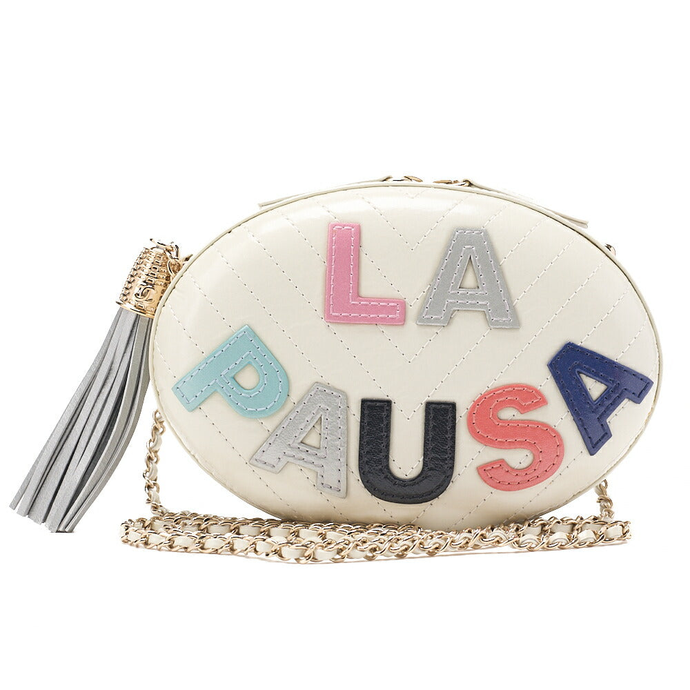 CHANEL Leather V-Stitch La Pauza With Frenzy Long Oval Chain Shoulder White Gold-Tone Hardware, Pre-Owned