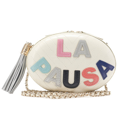 CHANEL Leather V-Stitch La Pauza With Frenzy Long Oval Chain Shoulder White Gold-Tone Hardware, Pre-Owned