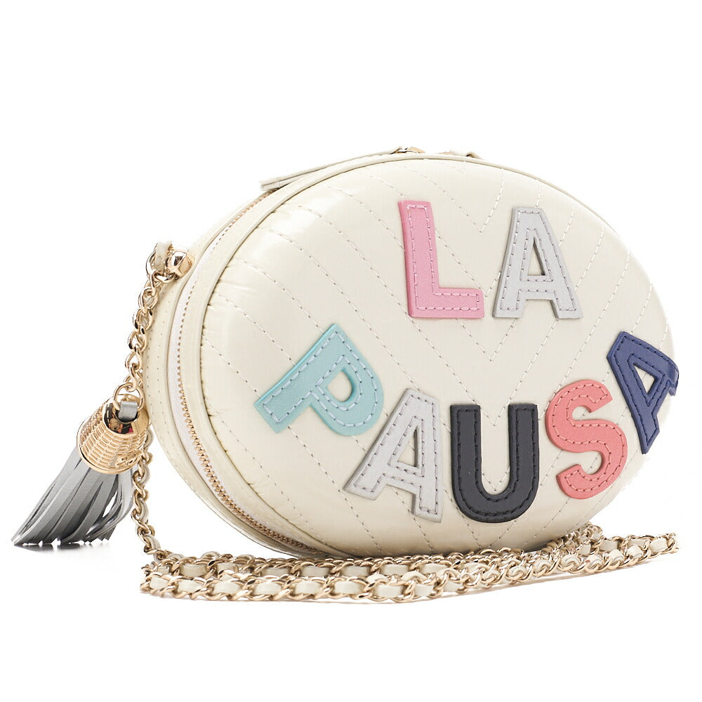 CHANEL Leather V-Stitch La Pauza With Frenzy Long Oval Chain Shoulder White Gold-Tone Hardware, Pre-Owned