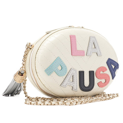 CHANEL Leather V-Stitch La Pauza With Frenzy Long Oval Chain Shoulder White Gold-Tone Hardware, Pre-Owned