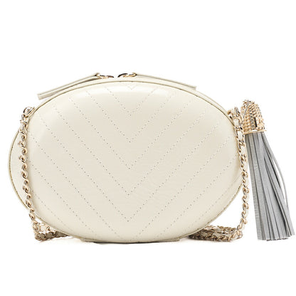CHANEL Leather V-Stitch La Pauza With Frenzy Long Oval Chain Shoulder White Gold-Tone Hardware, Pre-Owned
