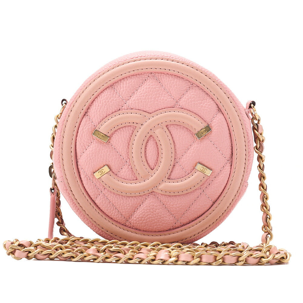 CHANEL Caviar Skin Matelasse CC Filigree Chain Shoulder Pink Gold-Tone Hardware, Pre-Owned