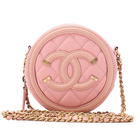 CHANEL Caviar Skin Matelasse CC Filigree Chain Shoulder Pink Gold-Tone Hardware, Pre-Owned