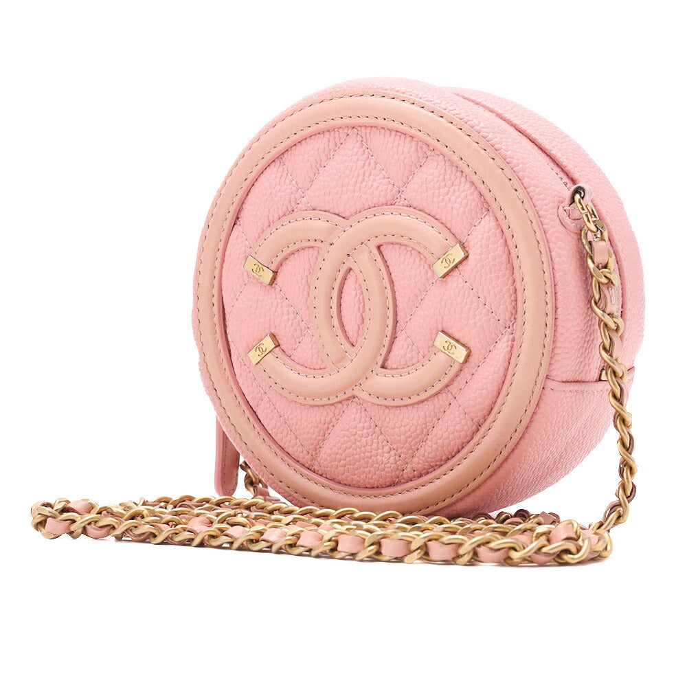 CHANEL Caviar Skin Matelasse CC Filigree Chain Shoulder Pink Gold-Tone Hardware, Pre-Owned