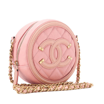 CHANEL Caviar Skin Matelasse CC Filigree Chain Shoulder Pink Gold-Tone Hardware, Pre-Owned