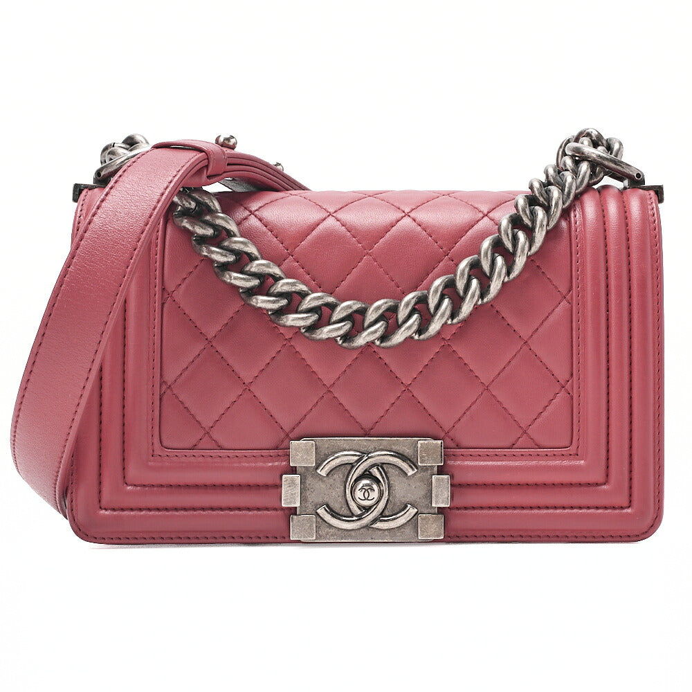 CHANEL Lambskin Matelasse Boy Chanel 20 Chain Shoulder Red Silver-Tone Hardware, Pre-Owned