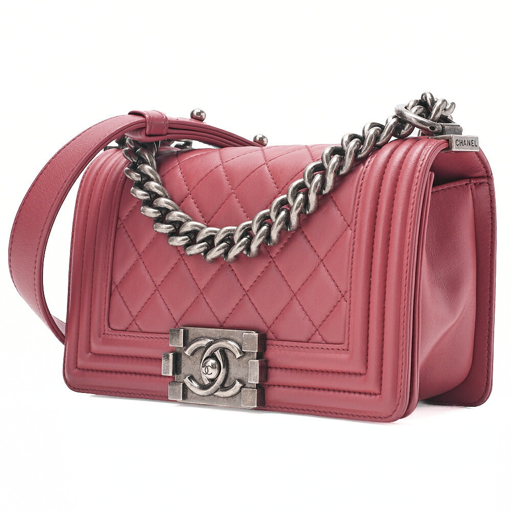 CHANEL Lambskin Matelasse Boy Chanel 20 Chain Shoulder Red Silver-Tone Hardware, Pre-Owned