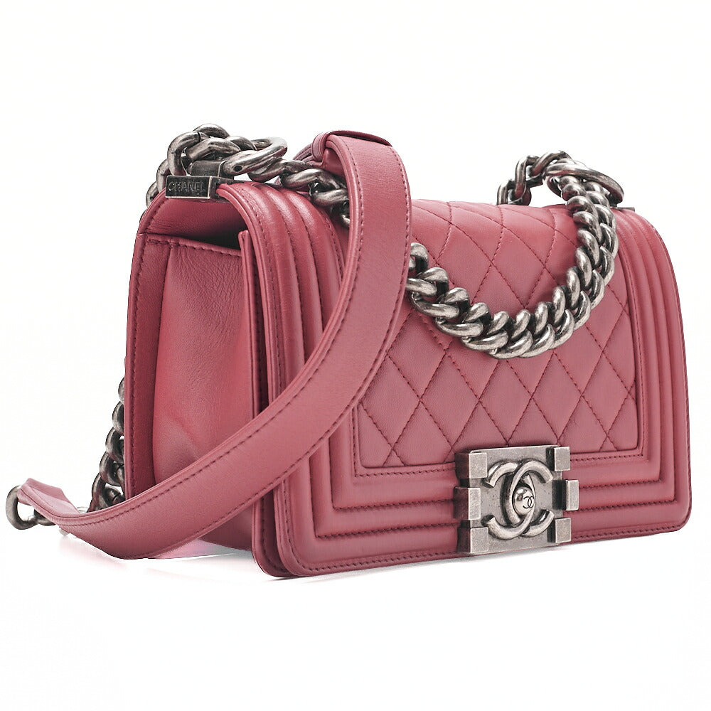 CHANEL Lambskin Matelasse Boy Chanel 20 Chain Shoulder Red Silver-Tone Hardware, Pre-Owned