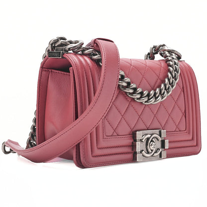 CHANEL Lambskin Matelasse Boy Chanel 20 Chain Shoulder Red Silver-Tone Hardware, Pre-Owned