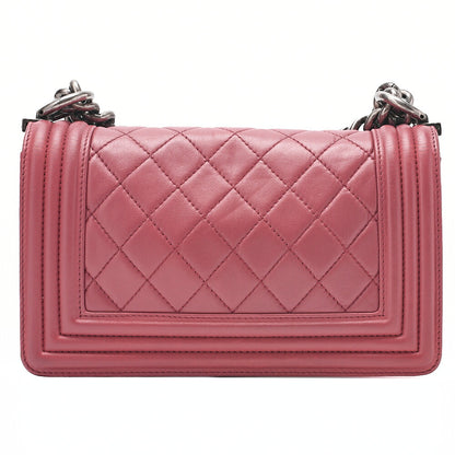 CHANEL Lambskin Matelasse Boy Chanel 20 Chain Shoulder Red Silver-Tone Hardware, Pre-Owned