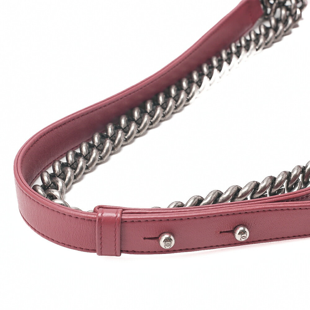 CHANEL Lambskin Matelasse Boy Chanel 20 Chain Shoulder Red Silver-Tone Hardware, Pre-Owned