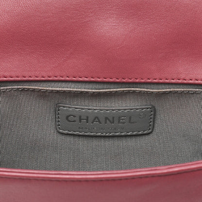 CHANEL Lambskin Matelasse Boy Chanel 20 Chain Shoulder Red Silver-Tone Hardware, Pre-Owned