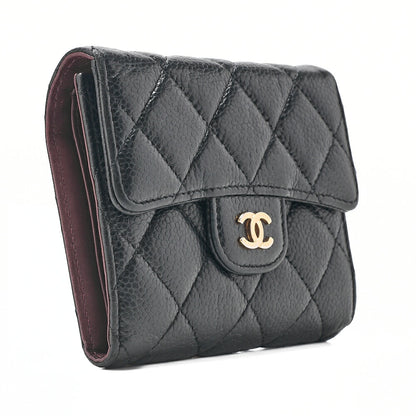 CHANEL Chanel Matelasse Tri-Fold Long Wallet Caviar Skin Black Gold-Tone Hardware, Pre-Owned