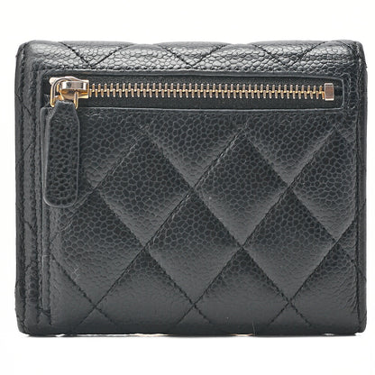 CHANEL Chanel Matelasse Tri-Fold Long Wallet Caviar Skin Black Gold-Tone Hardware, Pre-Owned