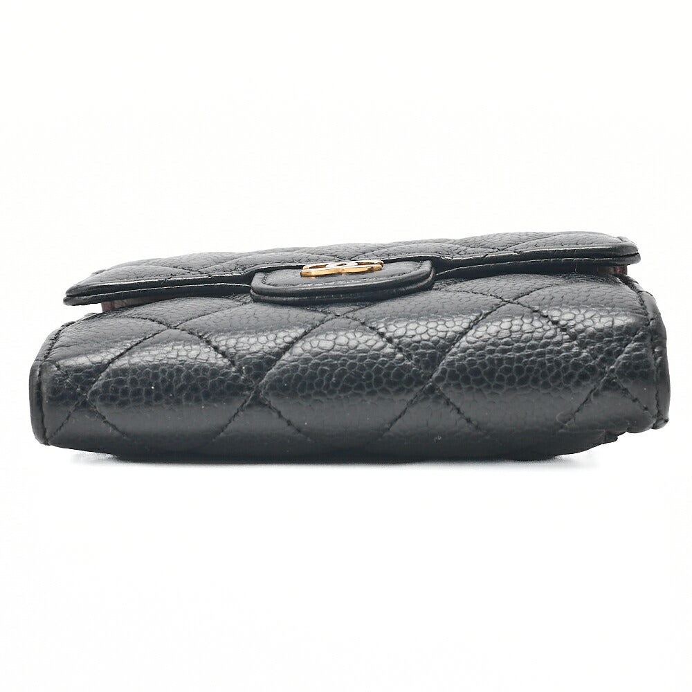CHANEL Chanel Matelasse Tri-Fold Long Wallet Caviar Skin Black Gold-Tone Hardware, Pre-Owned