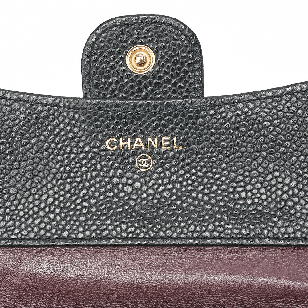 CHANEL Chanel Matelasse Tri-Fold Long Wallet Caviar Skin Black Gold-Tone Hardware, Pre-Owned