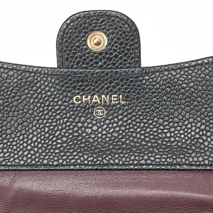CHANEL Chanel Matelasse Tri-Fold Long Wallet Caviar Skin Black Gold-Tone Hardware, Pre-Owned