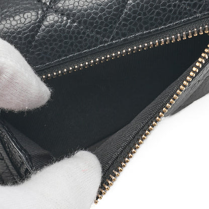 CHANEL Chanel Matelasse Tri-Fold Long Wallet Caviar Skin Black Gold-Tone Hardware, Pre-Owned