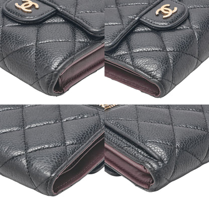 CHANEL Chanel Matelasse Tri-Fold Long Wallet Caviar Skin Black Gold-Tone Hardware, Pre-Owned