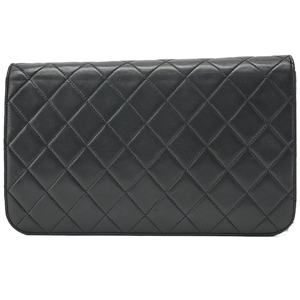 CHANEL Lambskin Matelasse Full Flap 23cm Push Lock Chain Shoulder Black Gold-Tone Hardware, Pre-Owned