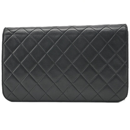 CHANEL Lambskin Matelasse Full Flap 23cm Push Lock Chain Shoulder Black Gold-Tone Hardware, Pre-Owned