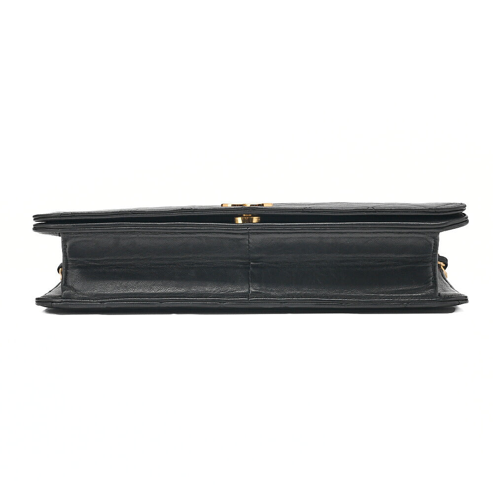 CHANEL Lambskin Matelasse Full Flap 23cm Push Lock Chain Shoulder Black Gold-Tone Hardware, Pre-Owned