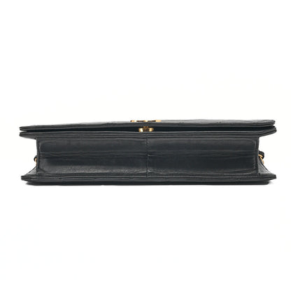 CHANEL Lambskin Matelasse Full Flap 23cm Push Lock Chain Shoulder Black Gold-Tone Hardware, Pre-Owned