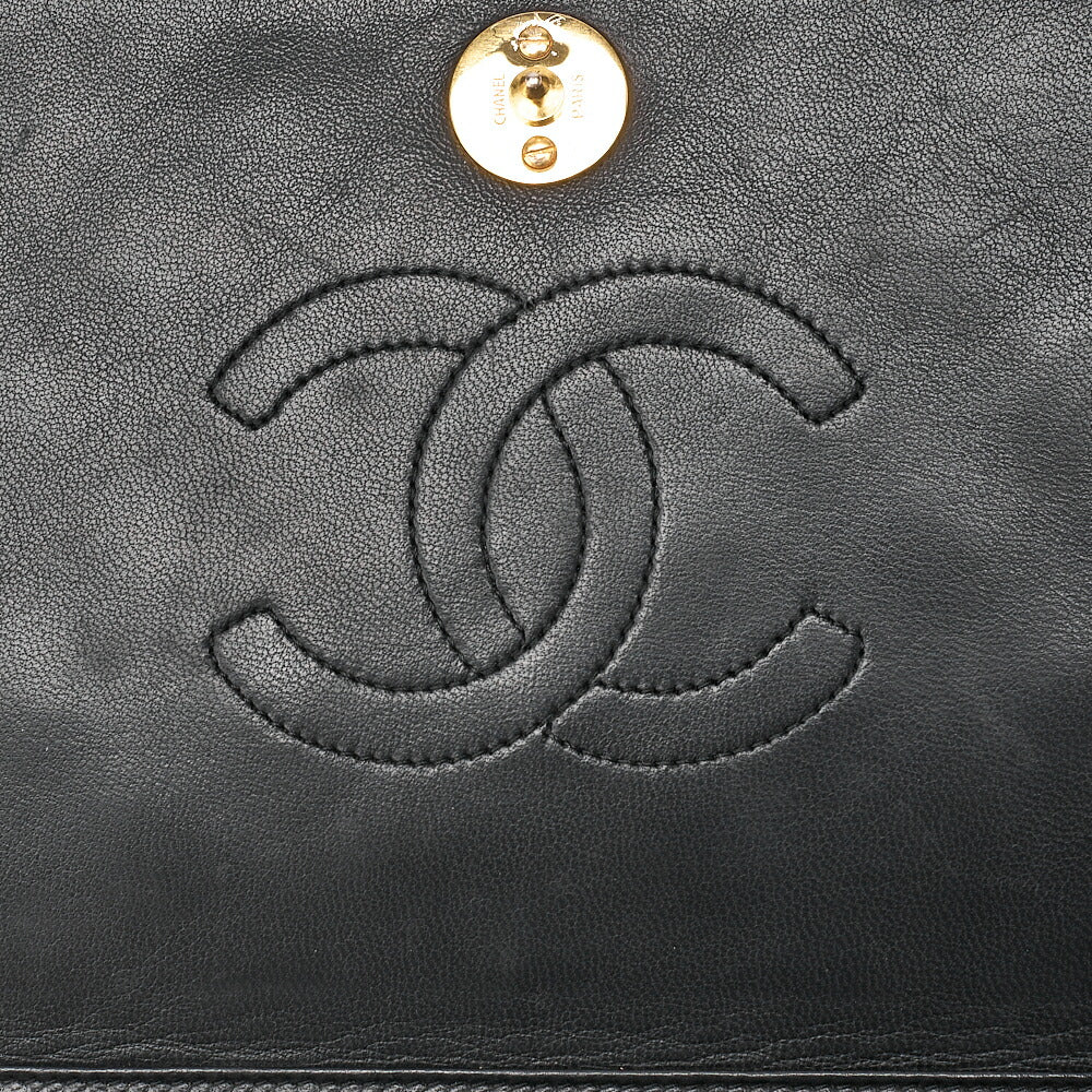CHANEL Lambskin Matelasse Full Flap 23cm Push Lock Chain Shoulder Black Gold-Tone Hardware, Pre-Owned