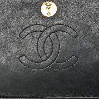CHANEL Lambskin Matelasse Full Flap 23cm Push Lock Chain Shoulder Black Gold-Tone Hardware, Pre-Owned