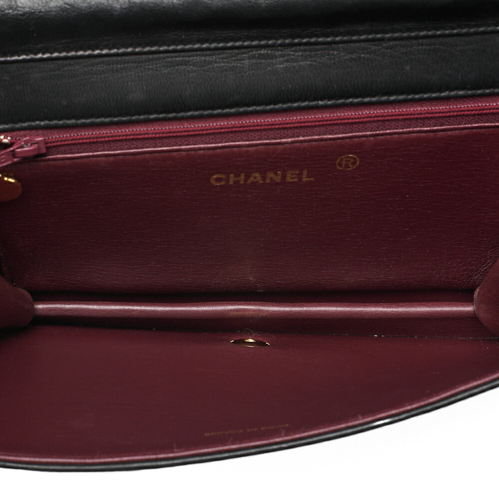 CHANEL Lambskin Matelasse Full Flap 23cm Push Lock Chain Shoulder Black Gold-Tone Hardware, Pre-Owned